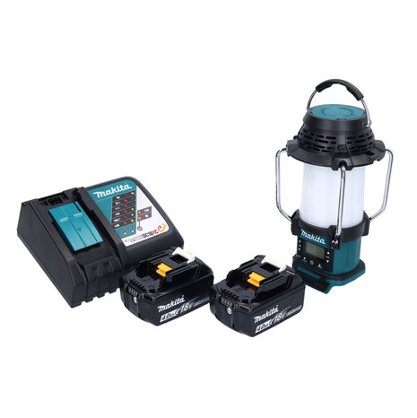 Makita DMR 055 RM radio de batería 18 V FM con linterna linterna 360° + 2x baterías 4,0 Ah + cargador