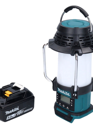 Makita DMR 055 T1 Radio sur batterie 18 V FM avec lanterne Lampe de poche 360° + 1x batterie 5,0 Ah - sans chargeur