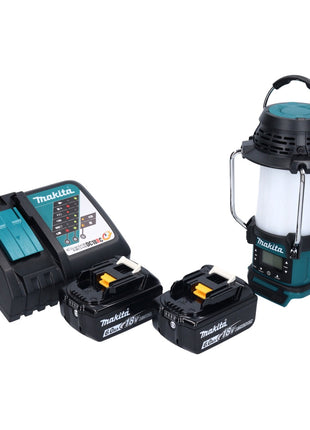 Makita DMR 055 RG radio à batterie 18 V FM avec lanterne lampe de poche 360° + 2x batteries 6,0 Ah + chargeur