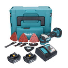 Makita DTM 52 RFJX4 Akku Multifunktionswerkzeug 18 V Starlock Max Brushless + 2x Akku 3,0 Ah + Ladegerät + Zubehör Set + Makpac