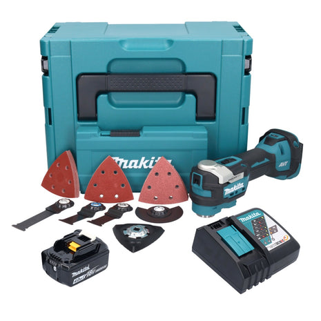 Herramienta multifuncional a batería Makita DTM 52 RM1JX4 18 V Starlock Max Brushless + 1x batería 4.0 Ah + cargador + set de accesorios + Makpac