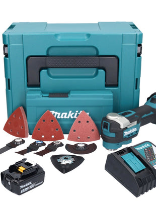 Makita DTM 52 RT1JX4 Akku Multifunktionswerkzeug 18 V Starlock Max Brushless + 1x Akku 5,0 Ah + Ladegerät + Zubehör Set + Makpac