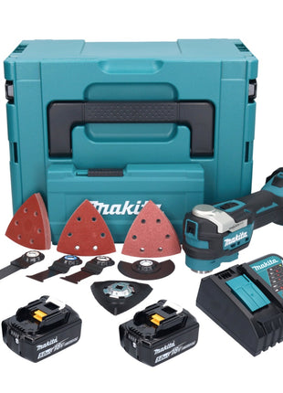 Makita DTM 52 RTJX4 Akku Multifunktionswerkzeug 18 V Starlock Max Brushless + 2x Akku 5,0 Ah + Ladegerät + Zubehör Set + Makpac