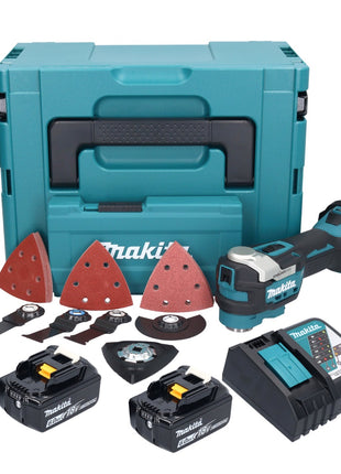 Makita DTM 52 RGJX4 Akku Multifunktionswerkzeug 18 V Starlock Max Brushless + 2x Akku 6,0 Ah + Ladegerät + Zubehör Set + Makpac