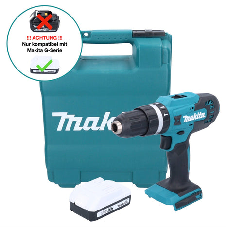 Makita HP 488 DY1K 18 V Perceuse-visseuse à percussion sans fil 42 Nm série G + 1x Batterie 1,5 Ah + Coffret de transport - sans chargeur