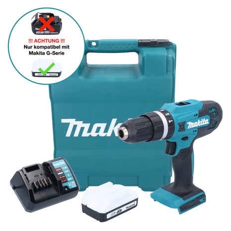 Makita HP 488 DWY1K 18 V Perceuse-visseuse à percussion sans fil 42 Nm série G + 1x Batterie 1,5 Ah + Chargeur + Mallette