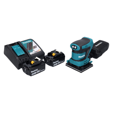 Makita DBO 480 RM Akku Schwingschleifer 18 V 112 x 102 mm + 2x Akku 4,0 Ah + Ladegerät