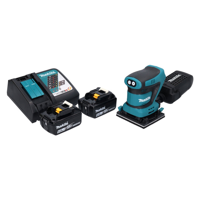 Makita DBO 480 RG Akku Schwingschleifer 18 V 112 x 102 mm + 2x Akku 6,0 Ah + Ladegerät
