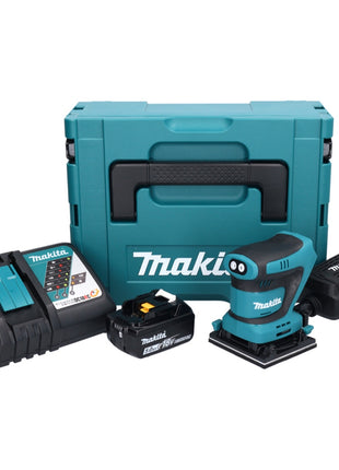 Makita DBO 480 RT1J Akku Schwingschleifer 18 V 112 x 102 mm + 1x Akku 5,0 Ah + Ladegerät + Makpac