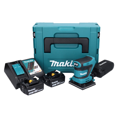 Makita DBO480RTJ Cordless Finishing Sander 112 x 102mm 18V + 2x Batteries 5.0Ah + Charger + Case