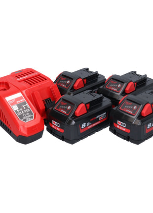 Milwaukee M18 HNRG-804 Akku Starter Set High Output 18 V + 4x HB8 Akku 8,0 Ah ( 4x 4932471070 ) + M12-18 FC Ladegerät ( 4932451079 ) - Toolbrothers