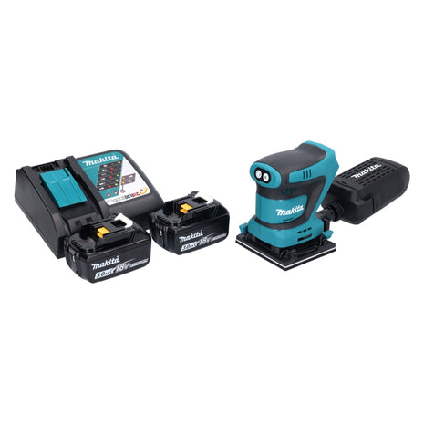 Makita DBO 481 RF Akku Schwingschleifer 18 V 112 x 102 mm + 2x Akku 3,0 Ah + Ladegerät