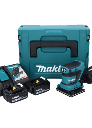 Makita DBO 481 RFJ Akku Schwingschleifer 18 V 112 x 102 mm + 2x Akku 3,0 Ah + Ladegerät + Makpac