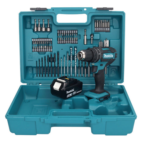 Taladro percutor inalámbrico Makita DHP 482 G1X1 18 V + 1x batería 6,0 Ah + set de accesorios 74 piezas + maletín - sin cargador