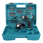 Makita DHP 453 F1X1 Perceuse-visseuse à percussion sans fil 18 V 42 Nm + 1x Batterie 3,0 Ah + Kit d'accessoires - 74 pièces + Mallette - sans chargeur