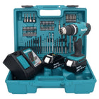 Makita DHP 453 RTX1 Akku Schlagbohrschrauber 18 V 42 Nm + 2x Akku 5,0 Ah + Ladegerät + 74 tlg. Zubehörset + Koffer