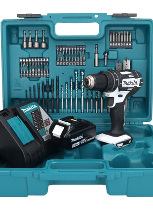 Taladro percutor inalámbrico Makita DHP 482 RF1X1W 18 V 62 Nm + 1x batería 3,0 Ah + cargador + set de accesorios 74 piezas + estuche