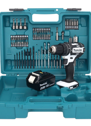 Taladro percutor inalámbrico Makita DHP 482 G1X1W 18 V 62 Nm + 1x batería 6,0 Ah + set de accesorios 74 piezas + maletín - sin cargador