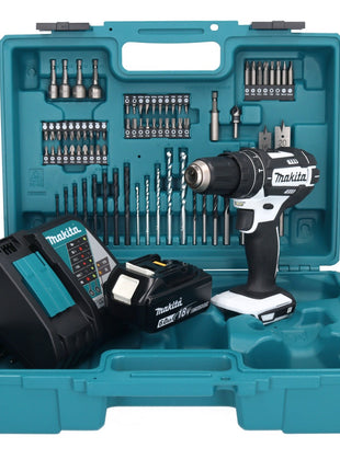 Taladro percutor inalámbrico Makita DHP 482 RG1X1W 18 V 62 Nm + 1x batería 6,0 Ah + cargador + set de accesorios 74 piezas + estuche