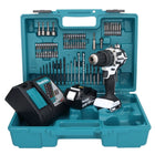 Makita DHP 484 RF1X1W Perceuse-visseuse à percussion sans fil 18 V 54 Nm brushless blanc + 1x Batterie 3,0 Ah + Chargeur + set d'accessoires - 74 pièces + Mallette