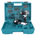 Makita DHP 484 T1X1W Akku Schlagbohrschrauber 18 V 54 Nm Brushless Weiß + 1x Akku 5,0 Ah + 74 tlg. Zubehörset + Koffer - ohne Ladegerät