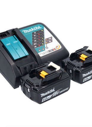 Makita DHP 484 RGX1W Taladro percutor inalámbrico 18 V 54 Nm sin escobillas blanco + 2x baterías 6,0 Ah + cargador + set de accesorios 74 piezas + estuche