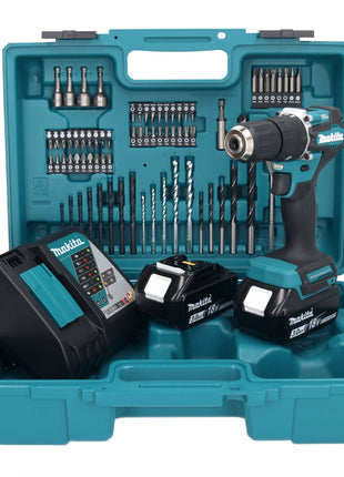 Makita DHP 487 RFX1 Akku Schlagbohrschrauber 18 V 40 Nm Brushless + 2x Akku 3,0 Ah + Ladegerät + 74 tlg. Zubehörset + Koffer