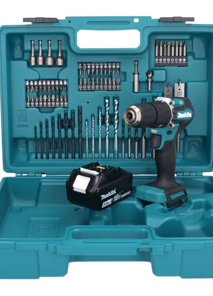 Makita DHP 487 T1X1 Akku Schlagbohrschrauber 18 V 40 Nm Brushless + 1x Akku 5,0 Ah + 74 tlg. Zubehörset + Koffer - ohne Ladegerät