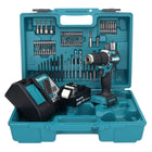 Taladro percutor inalámbrico Makita DHP 487 RG1X1 18 V 40 Nm sin escobillas + 1x batería 6,0 Ah + cargador + set de accesorios 74 piezas + estuche