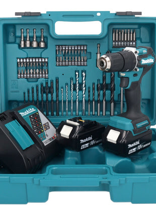 Taladro percutor inalámbrico Makita DHP 487 RGX1 18 V 40 Nm sin escobillas + 2x baterías 6,0 Ah + cargador + set de accesorios 74 piezas + estuche