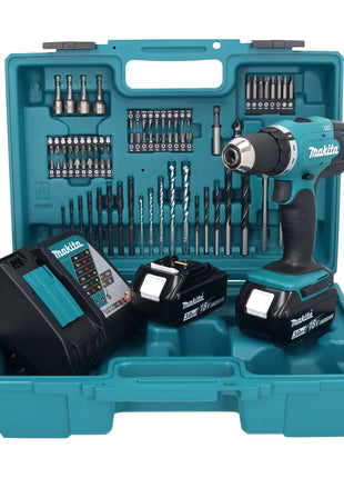 Makita DDF 453 RFX1 Akku Bohrschrauber 18 V 42 Nm + 2x Akku 3,0 Ah + Ladegerät + 74 tlg. Zubehörset + Koffer