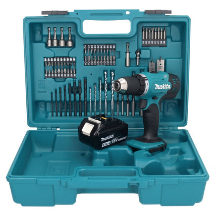Makita DDF 453 G1X1 Akku Bohrschrauber 18 V 42 Nm + 1x Akku 6,0 Ah + 74 tlg. Zubehörset + Koffer - ohne Ladegerät