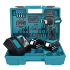 Makita DDF 482 RFX1 Akku Bohrschrauber 18 V 62 Nm + 2x Akku 3,0 Ah + Ladegerät + 74 tlg. Zubehörset + Koffer