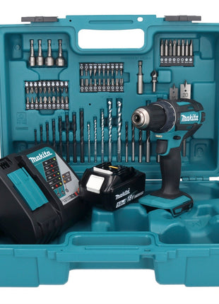 Makita DDF 482 RT1X1 Akku Bohrschrauber 18 V 62 Nm + 1x Akku 5,0 Ah + Ladegerät + 74 tlg. Zubehörset + Koffer