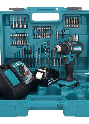 Makita DDF 482 RG1X1 Akku Bohrschrauber 18 V 62 Nm + 1x Akku 6,0 Ah + Ladegerät + 74 tlg. Zubehörset + Koffer