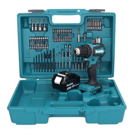 Makita DDF 485 F1X1 taladro atornillador inalámbrico 18 V 50 Nm sin escobillas + 1x batería 3,0 Ah + juego de accesorios 74 piezas + maletín - sin cargador