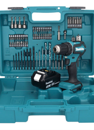 Makita DDF 485 T1X1 Akku Bohrschrauber 18 V 50 Nm Brushless + 1x Akku 5,0 Ah + 74 tlg. Zubehörset + Koffer - ohne Ladegerät