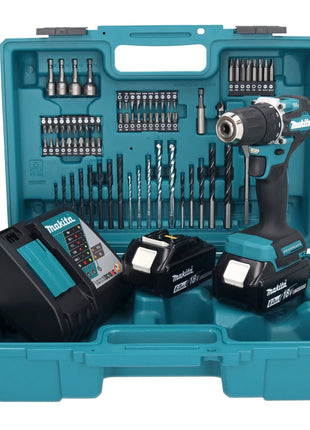 Makita DDF 487 RGX1 Akku Bohrschrauber 18 V 40 Nm Brushless + 2x Akku 6,0 Ah + Ladegerät + 74 tlg. Zubehörset + Koffer