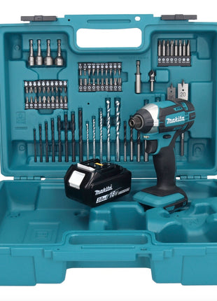 Makita DTD 152 F1X1 Visseuse à percussion sans fil 165Nm 18V 1/4" + 1x Batterie 3,0Ah + Coffret + Set d'accessoires, 74 pcs. - sans chargeur