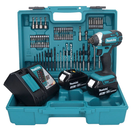 Makita DTD 152 RFX1 Akku Schlagschrauber 18 V 165 Nm 1/4" + 2x Akku 3,0 Ah + Ladegerät + 74 tlg. Zubehörset + Koffer