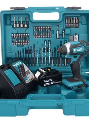 Makita DTD 152 RT1X1 Akku Schlagschrauber 18 V 165 Nm 1/4" + 1x Akku 5,0 Ah + Ladegerät + 74 tlg. Zubehörset + Koffer