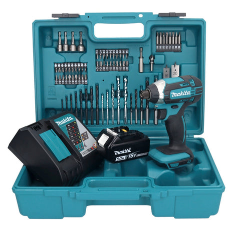 Makita DTD 152 RT1X1 Akku Schlagschrauber 18 V 165 Nm 1/4" + 1x Akku 5,0 Ah + Ladegerät + 74 tlg. Zubehörset + Koffer