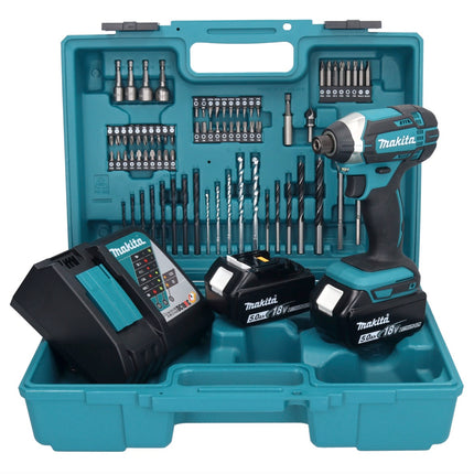 Makita DTD 152 RTX1 Akku Schlagschrauber 18 V 165 Nm 1/4" + 2x Akku 5,0 Ah + Ladegerät + 74 tlg. Zubehörset + Koffer