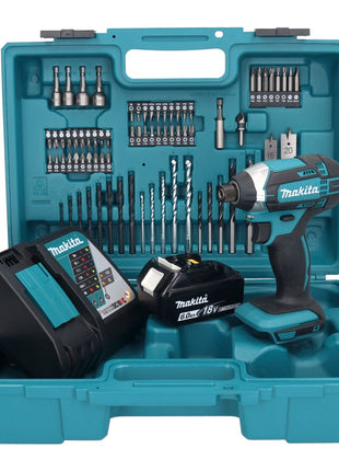 Makita DTD152F1X1 Visseuse à percussion sans fil 165Nm 18V 1/4" + 1x Batterie 6,0Ah + Chargeur + Coffret + Set d'accessoires, 74 pcs.