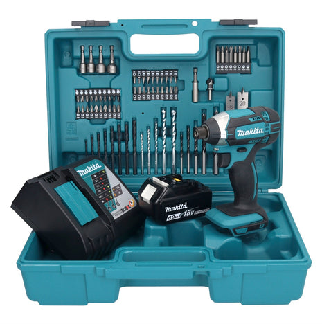 Makita DTD152F1X1 Visseuse à percussion sans fil 165Nm 18V 1/4" + 1x Batterie 6,0Ah + Chargeur + Coffret + Set d'accessoires, 74 pcs.