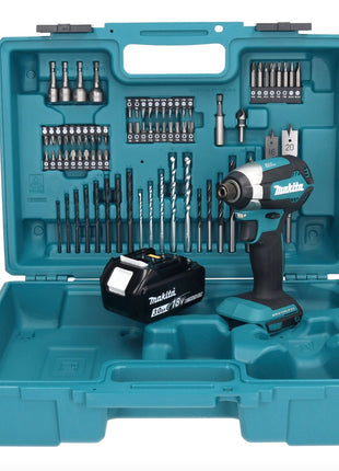 Makita DTD 153 F1X1 llave de impacto a batería 18 V 170 Nm 1/4" sin escobillas + 1x batería 3,0 Ah + set de accesorios 74 piezas + maletín - sin cargador