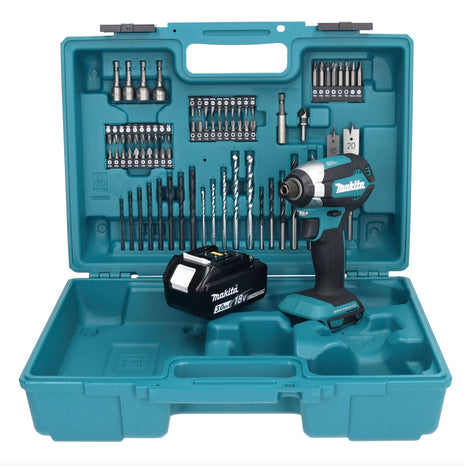 Makita DTD 153 F1X1 Akku Schlagschrauber 18 V 170 Nm 1/4" Brushless + 1x Akku 3,0 Ah + 74 tlg. Zubehörset + Koffer - ohne Ladegerät