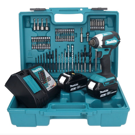 Makita DTD 153 RFX1 Akku Schlagschrauber 18 V 170 Nm 1/4" Brushless + 2x Akku 3,0 Ah + Ladegerät + 74 tlg. Zubehörset + Koffer