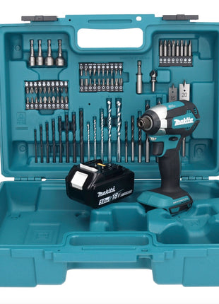 Makita DTD 153 T1X1 Akku Schlagschrauber 18 V 170 Nm 1/4" Brushless + 1x Akku 5,0 Ah + 74 tlg. Zubehörset + Koffer - ohne Ladegerät