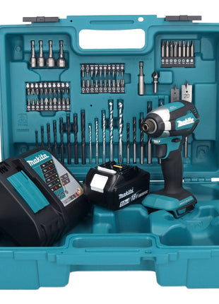 Makita DTD 153 RT1X1 Akku Schlagschrauber 18 V 170 Nm 1/4" Brushless + 1x Akku 5,0 Ah + Ladegerät + 74 tlg. Zubehörset + Koffer